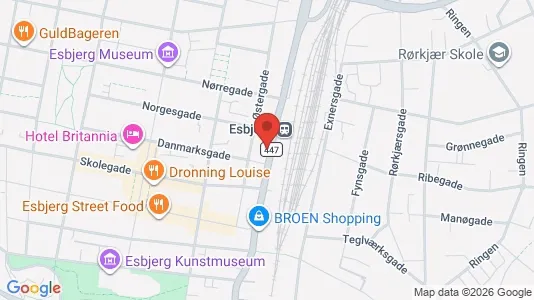 Lejligheder til leje i Esbjerg Centrum - kort over placeringen