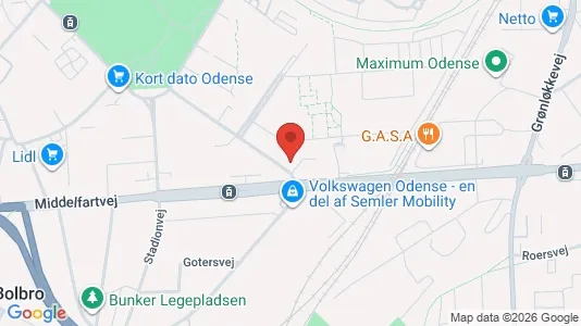 Lejligheder til salg i Odense V - kort over placeringen